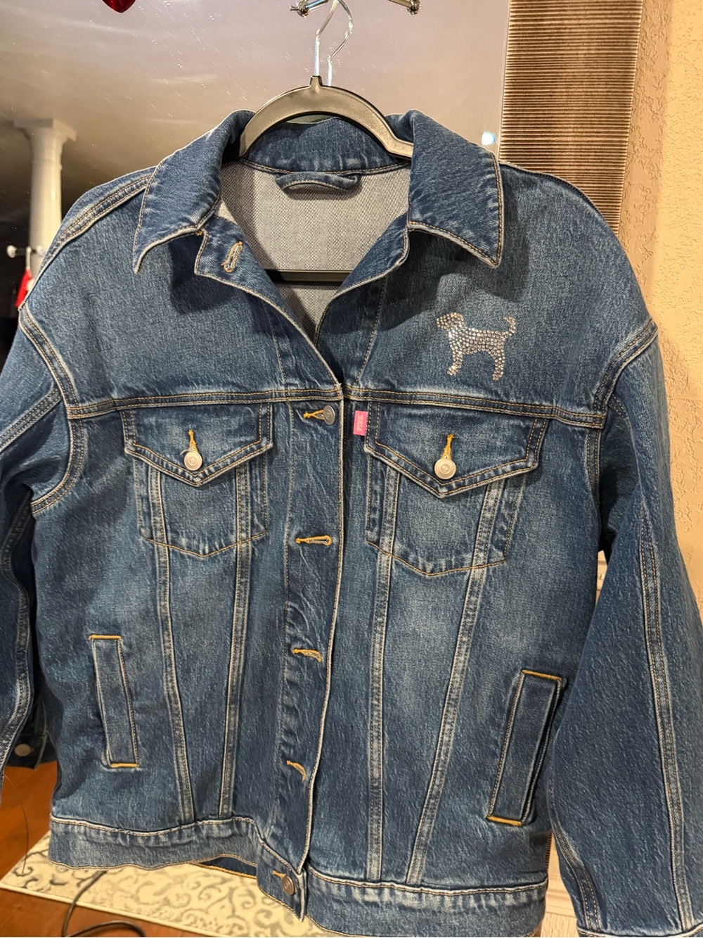 Denim Jacket Pink Rhinestone Limited Edition Sz XS Victoria Secret Pink